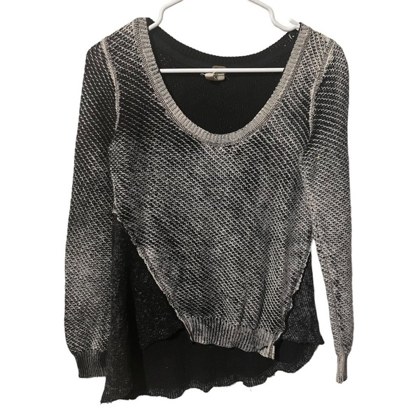 We the Free Patchwork Style Waffle Knit Sweater w/Asymmetrical Hem - Picture 1 of 4